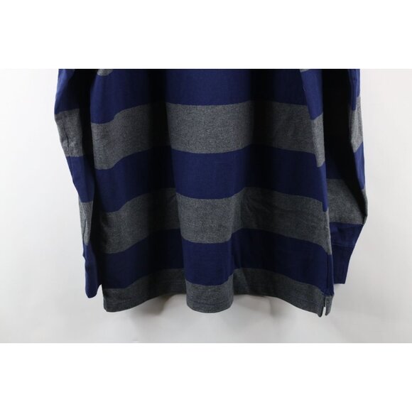 Vtg Lands End Mens Large Tall Faded Striped Heavyweight Long Sleeve Rugby Polo - Picture 8 of 8